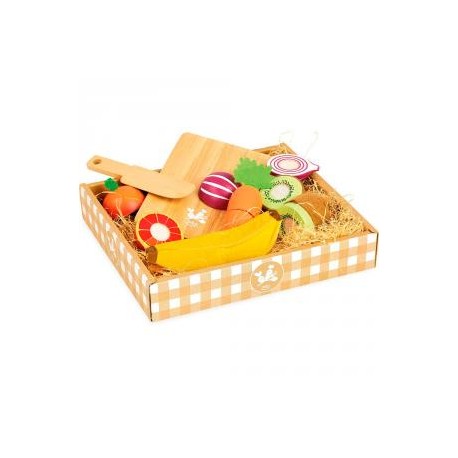 Set frutas y verduras madera para cortar